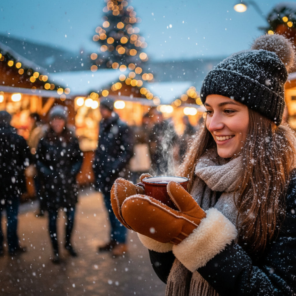 Schaffell Handschuh | Unisex | Rot-Beige