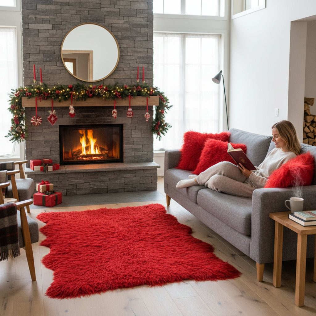 Island Schaffell Kissen 50x50cm Rot