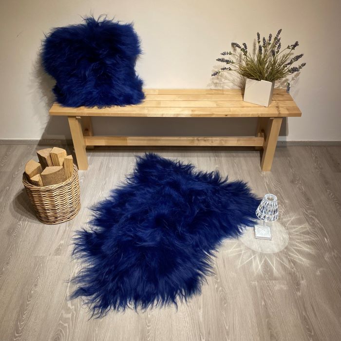 Schaffell Kissen Blau