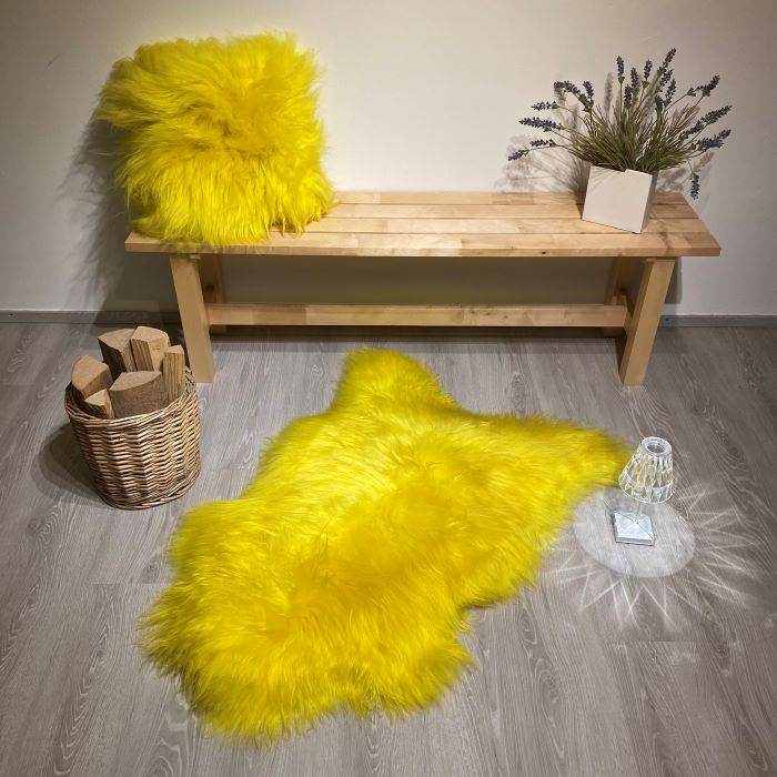 Schaffell Kissen Gelb