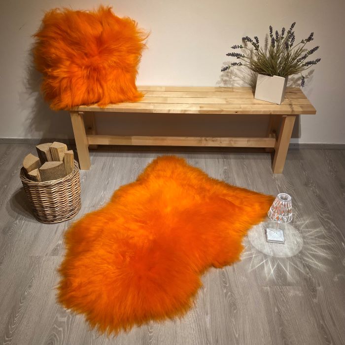 Schaffell Kissen Orange