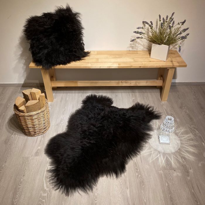 Schaffell Kissen Schwarz