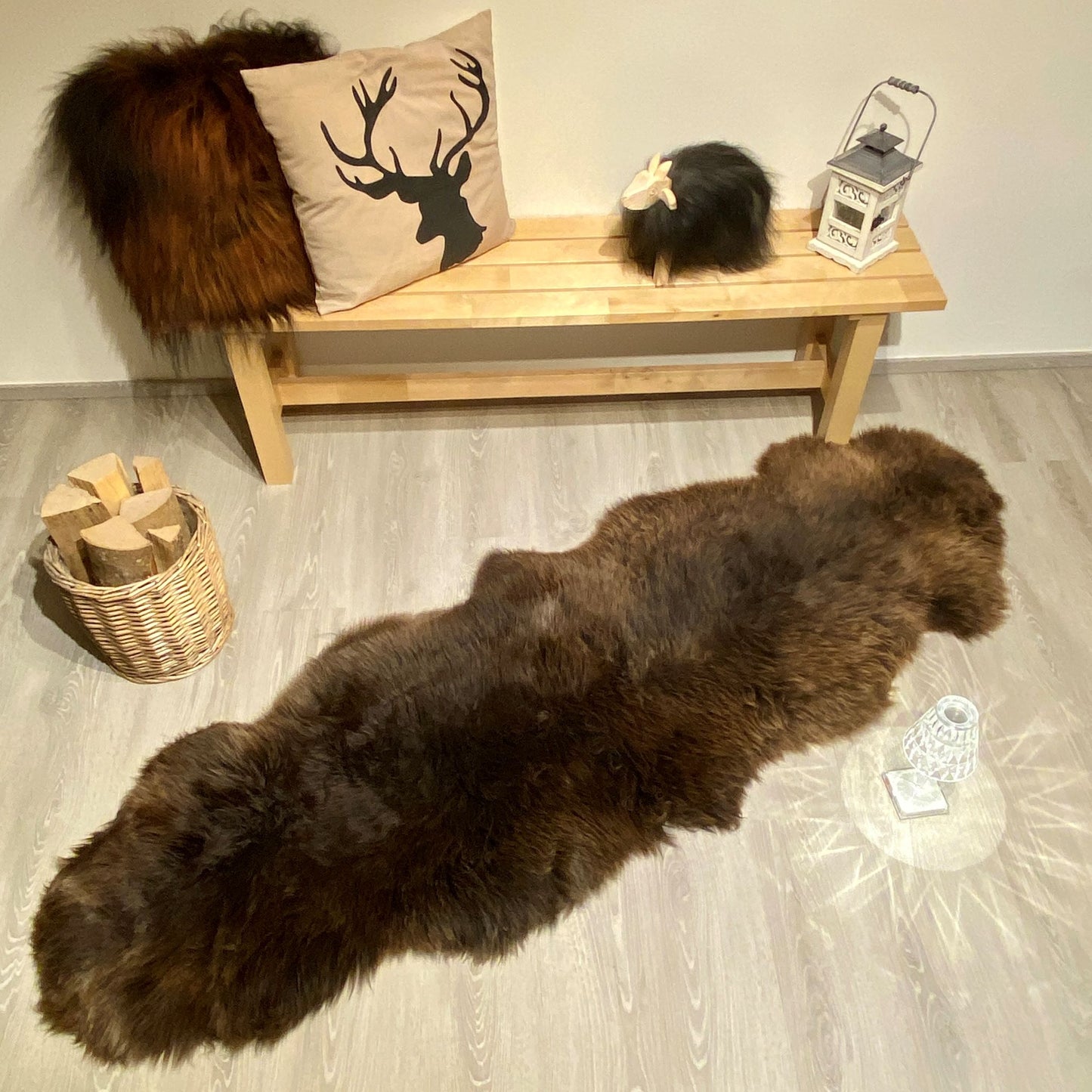 Schaffell Teppich 200x60cm braun