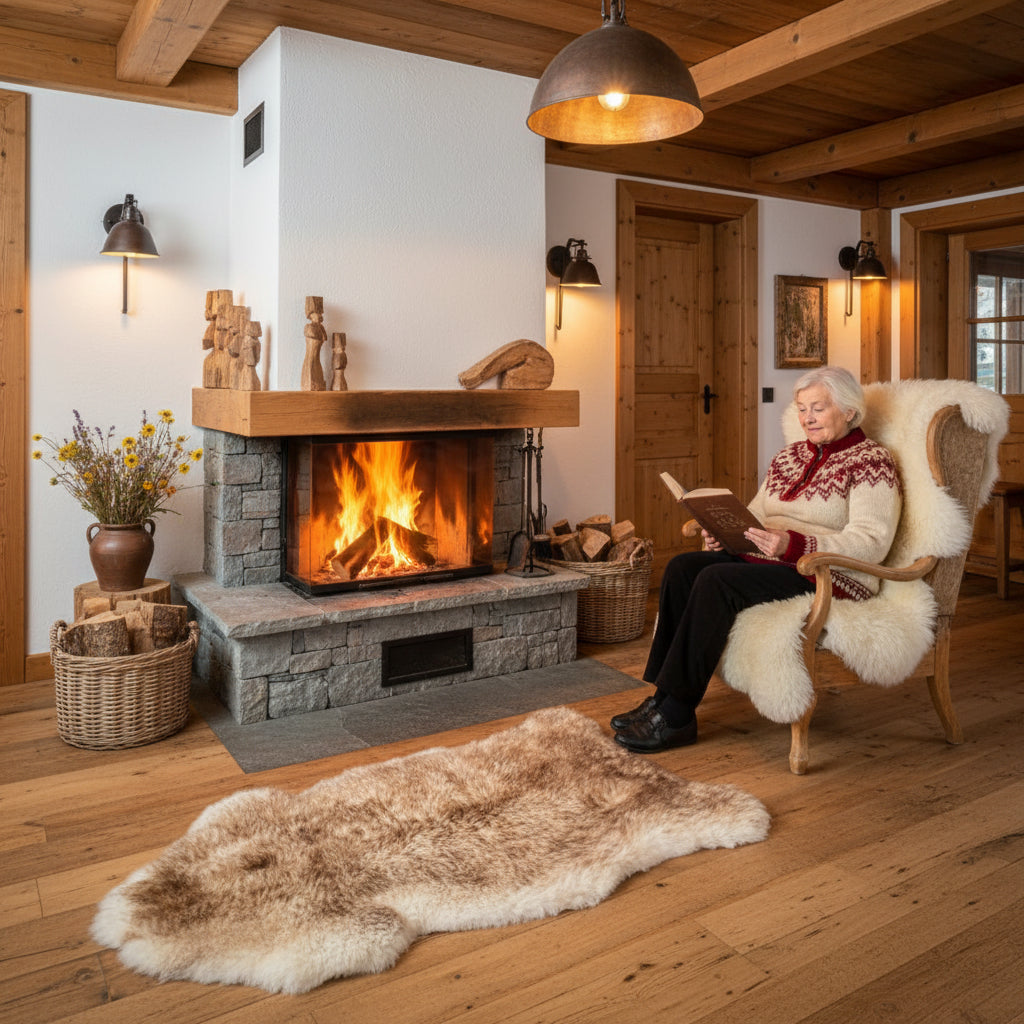 Schaffell weiß mit braunen spitzen