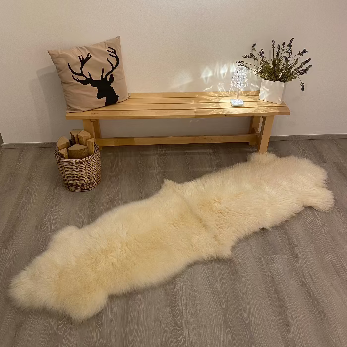 Schaffell Teppich Holland naturweiß | Läufer 200x60cm - FellHaus