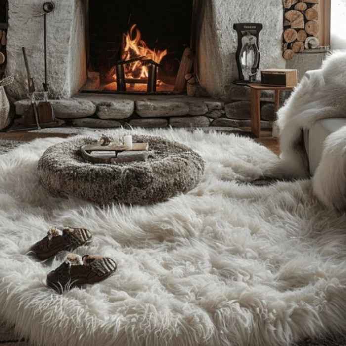 Schaffell Teppich 6er Set 200x140cm Naturweiß - Hochwertiger Design Teppich für Ihr Zuhause - FellHaus