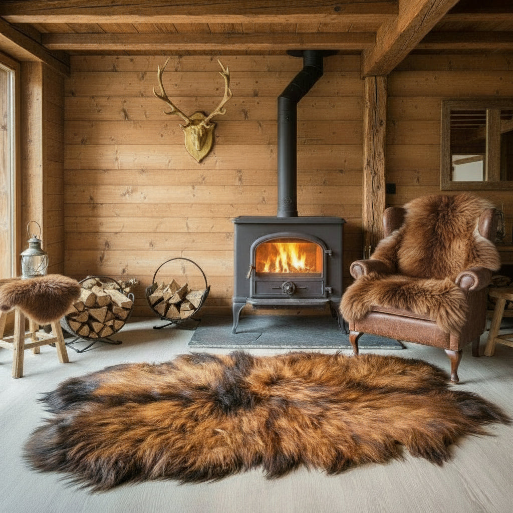 Schaffell Teppich aus 4 Fellen 200x130cm Farbe Schwarz Gold