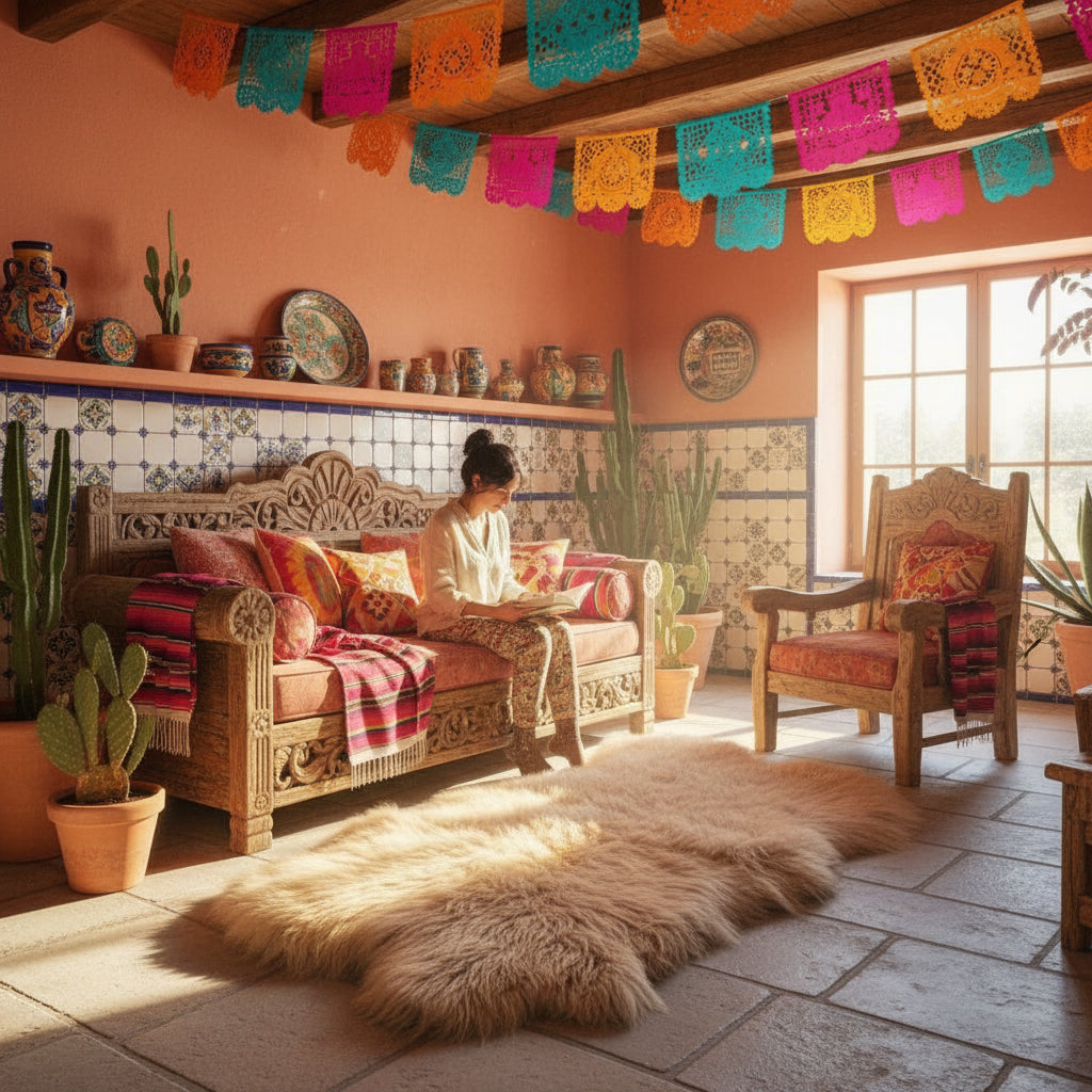 Island Schaffell Teppich aus 4 Fellen beige