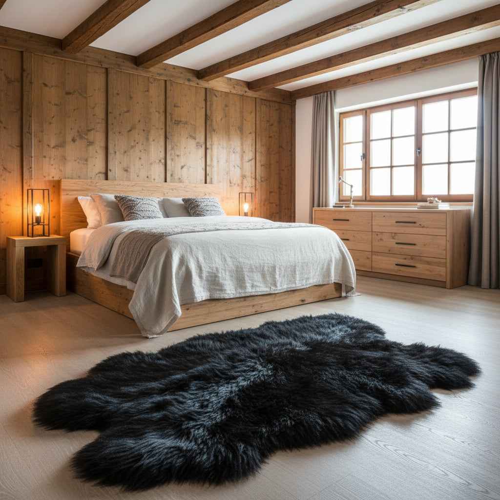 Island Schaffell Teppich Schwarz | 4rer | Größe 200x130cm - FellHaus