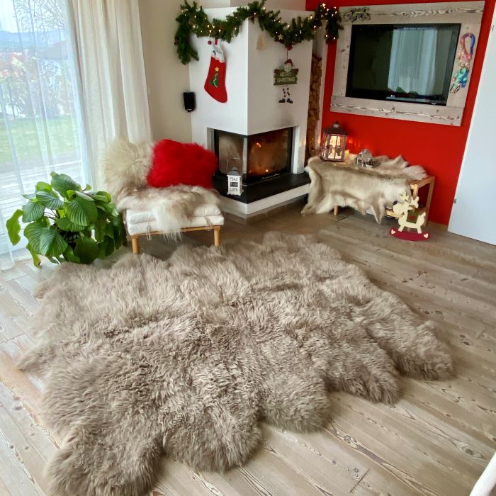 Schaffell Teppich | 10er | Größe: 210x230cm | Farbe: Greige
