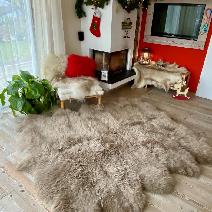 Schaffell Teppich | 10er | Größe: 210x230cm | Farbe: Greige