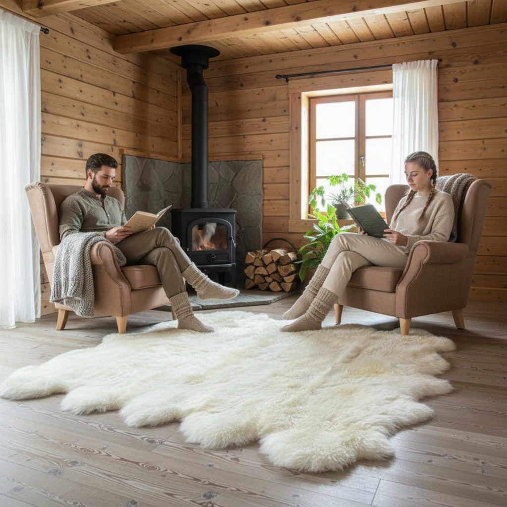 Schaffell Teppich | 10er | Größe: 210x230cm | Farbe: Naturweiß