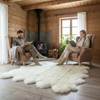 Schaffell Teppich | 10er | Größe: 210x230cm | Farbe: Naturweiß