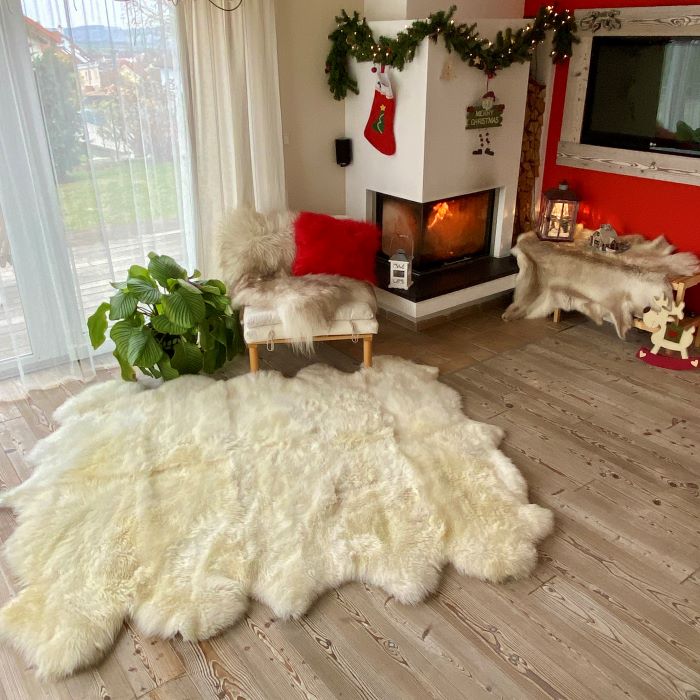 Schaffell Teppich | 10er | Größe: 210x230cm | Farbe: Naturweiß