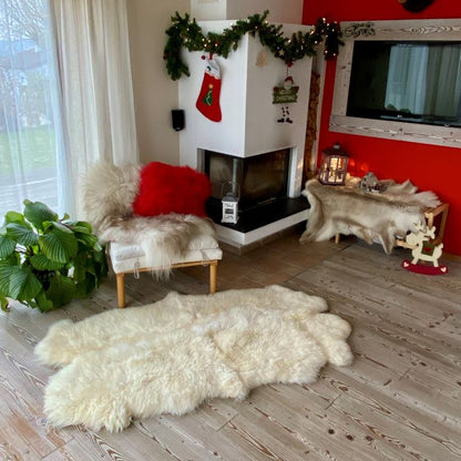 Schaffell Teppich | 4rer | Größe 200x110cm | Farbe: Naturweiß