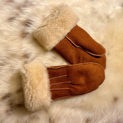 Schaffell Handschuh | Unisex | Rot-Beige