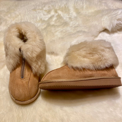Lammfell Hausschuh Hüttenpatschen mit Zipp | Beige | Größe 36-45
