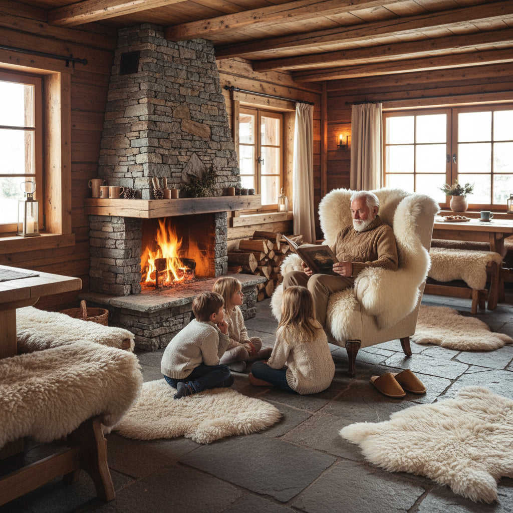 Hausschuhe Leder beige Lammfell weiß