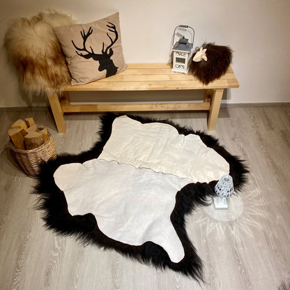 Island Schaffell Teppich | 2er Quer | Größe: 120x120cm | Farbe: Island Schwarz