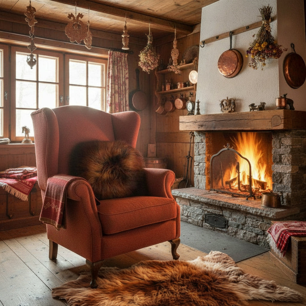 Island Schaffell Kissen 50x50cm schwarz goldbraun