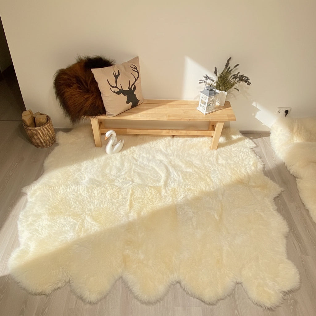Island Schaffell Teppich aus 10 Fellen Weiß