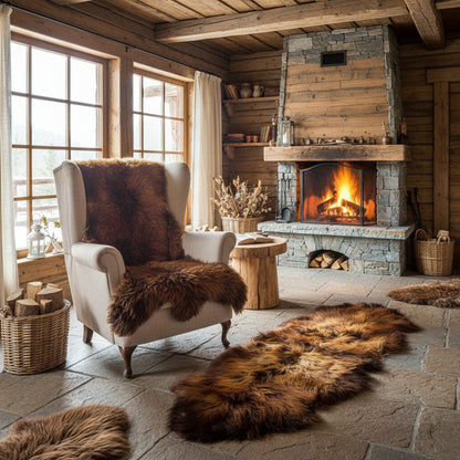 Island Schaffell Doppelfell Läufer schwarz goldbraun