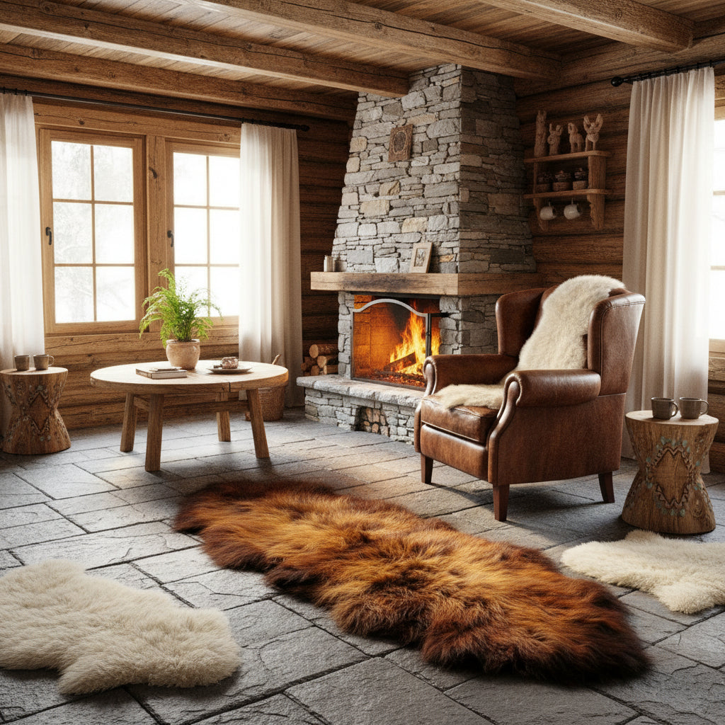 Island Schaffell Doppelfell Läufer schwarz goldbraun