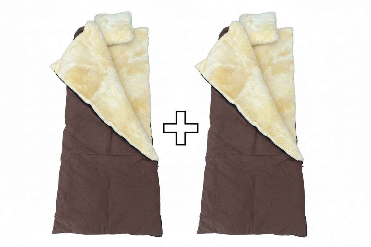 Schaffell Doppel-Schlafsack und Decke mit Baumwollstoff bezogen