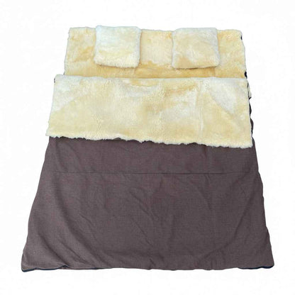 Schaffell Doppel-Schlafsack und Decke mit Baumwollstoff bezogen
