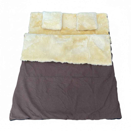 Schaffell Doppel-Schlafsack und Decke mit Baumwollstoff bezogen