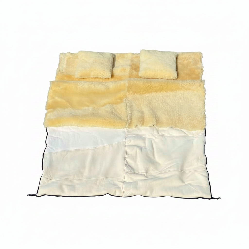 Schaffell Doppelschlafsack | 200x160cm | Mit 2 Kissen