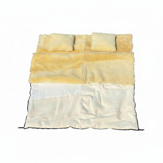 Schaffell Doppelschlafsack | 200x160cm | Mit 2 Kissen