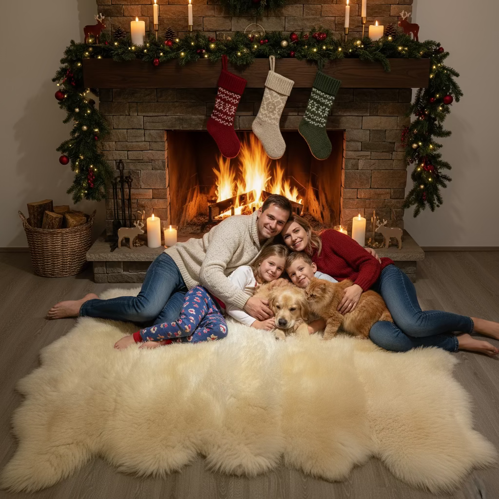 Schaffell Teppich aus 10 Felllen weiß