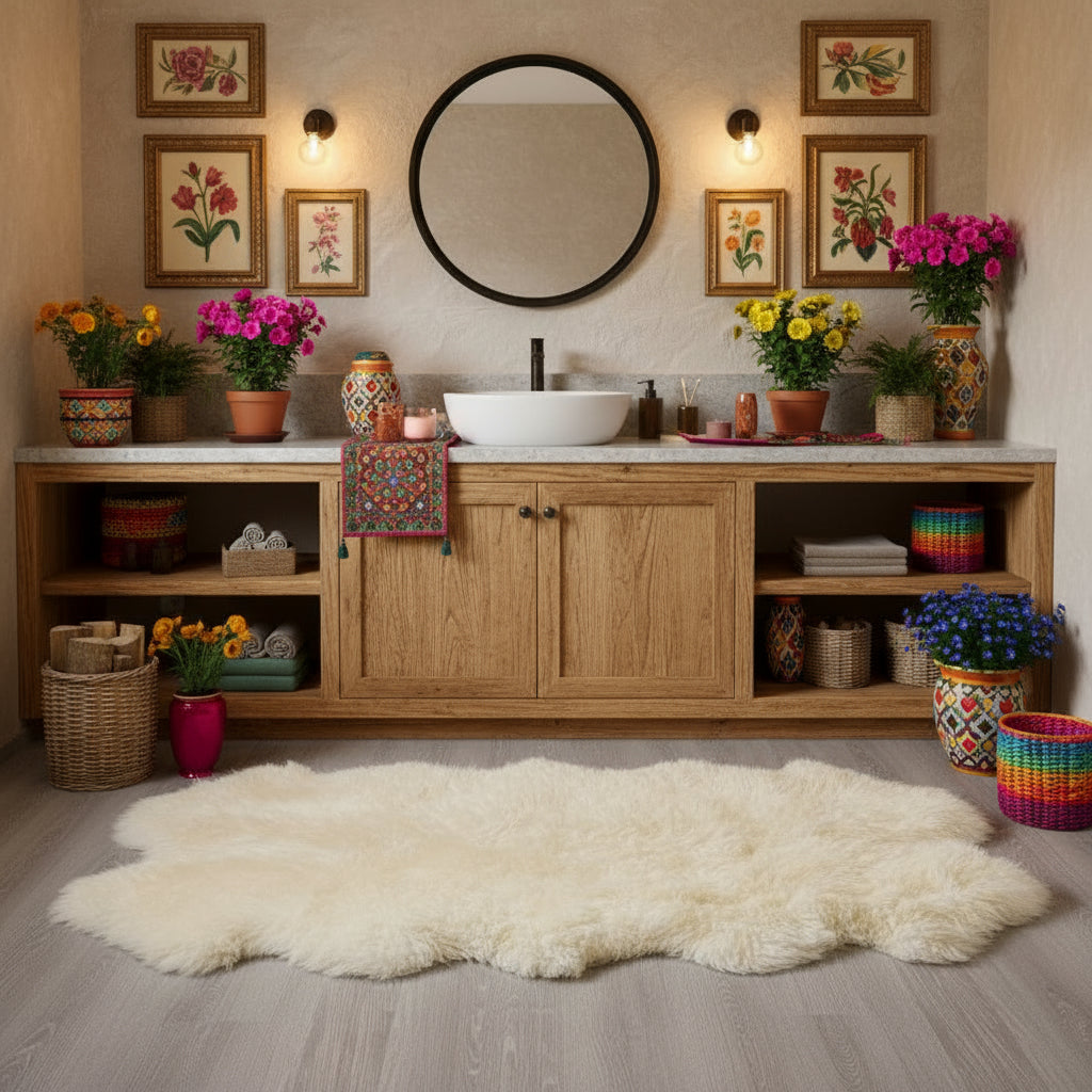 Schaffell Teppich aus 4 Felllen weiß