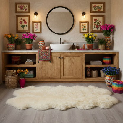 Schaffell Teppich aus 4 Felllen weiß