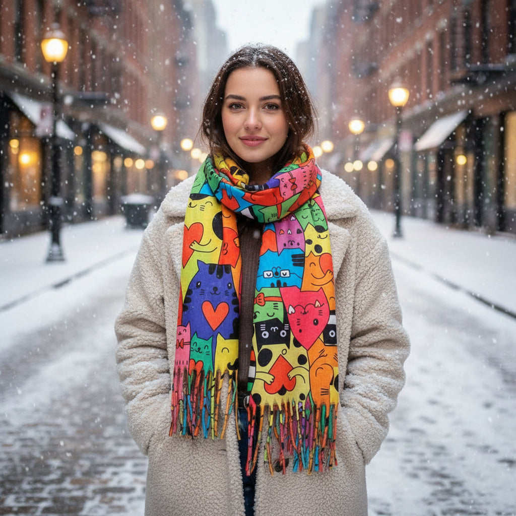 Schal mit Katzenmotiv