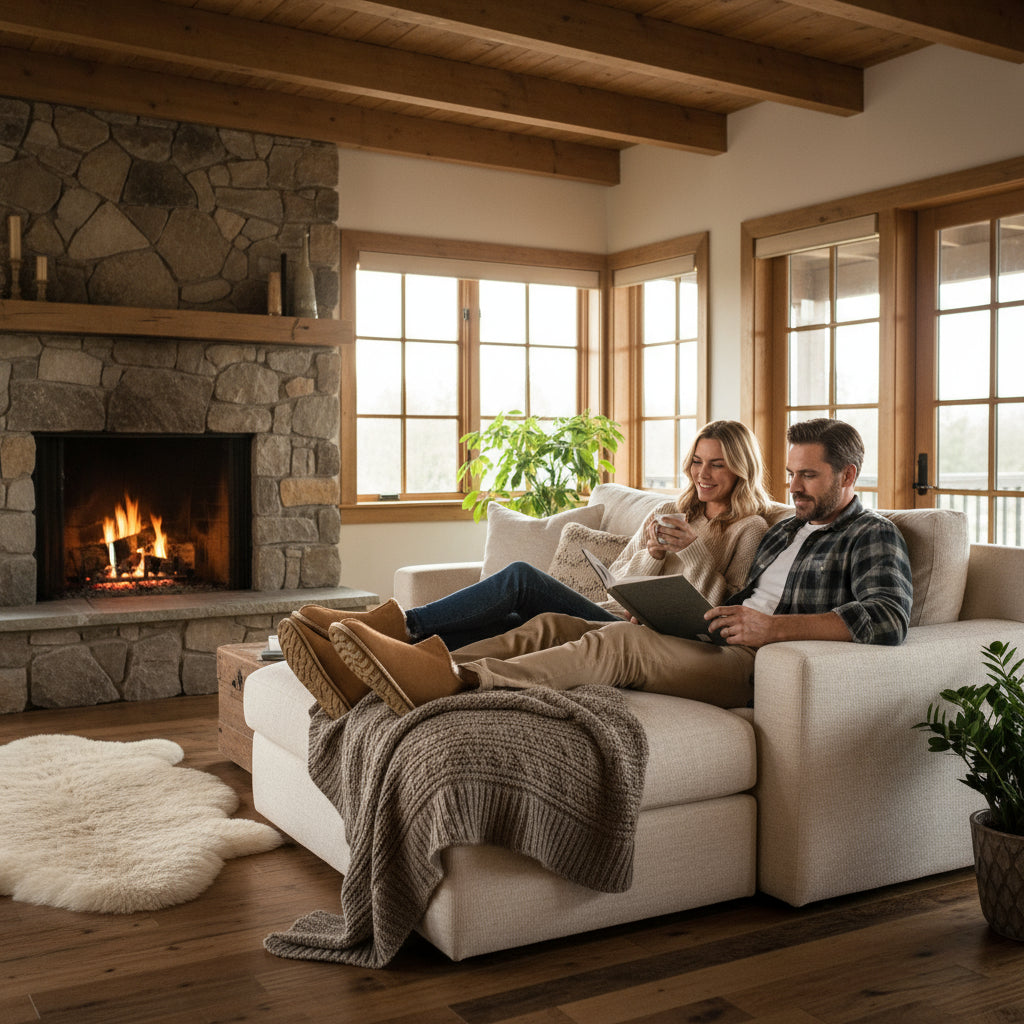 Hausschuhe Stiefel Leder beige Lammfell weiß