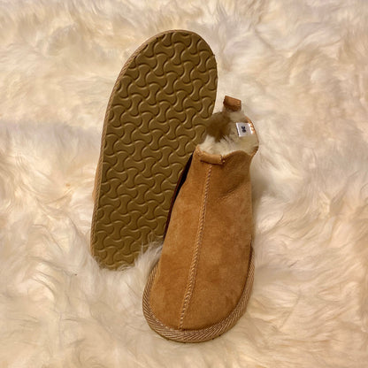 Hausschuhe Stiefel Leder beige Lammfell weiß