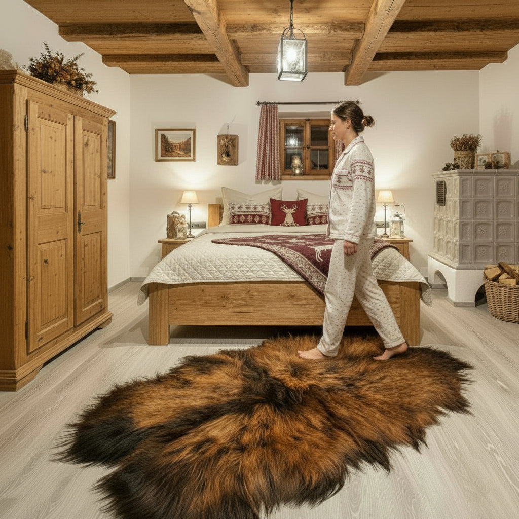 Schaffell Teppich | 4rer | Größe 200x130cm | Farbe: Schwarzes Feuer