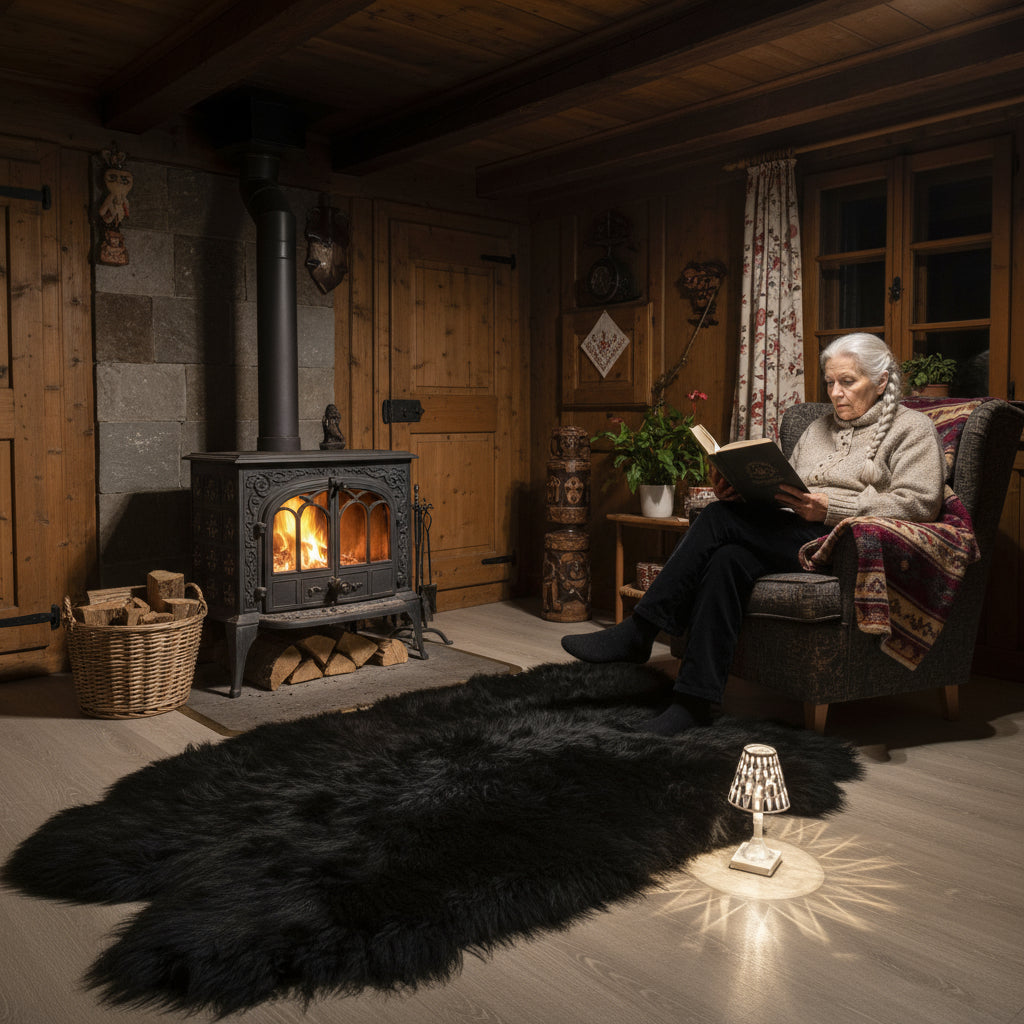 Island Schaffell Teppich aus 4 Fellen schwarz