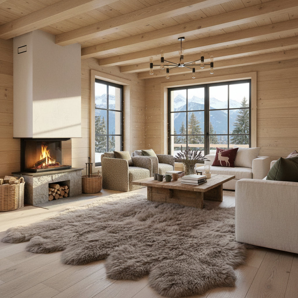 Schaffell Teppich aus 10 Fellen in greige