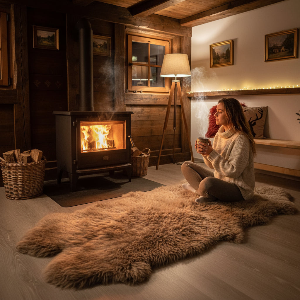 Schaffell Teppich aus 4 Fellen greige