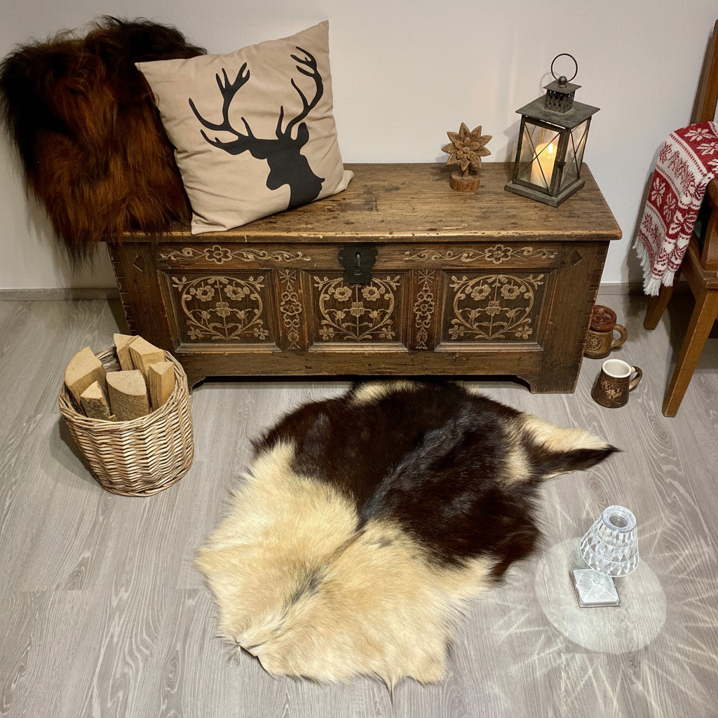 Ziegenfell Einzelstück weiß braun gefleckt